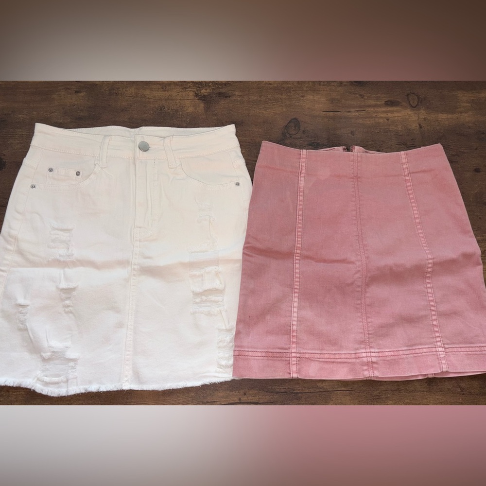 Set of Stylish Pink and White Women's Denim Pencil Skirts